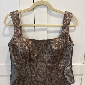 Badgley Mischka Bronze Patterned satin corset back zip size 14 padded